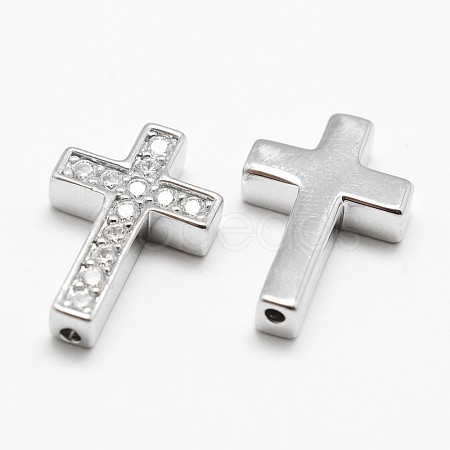 Brass C.Z Cross Beads KK-P130-038P-NR-1