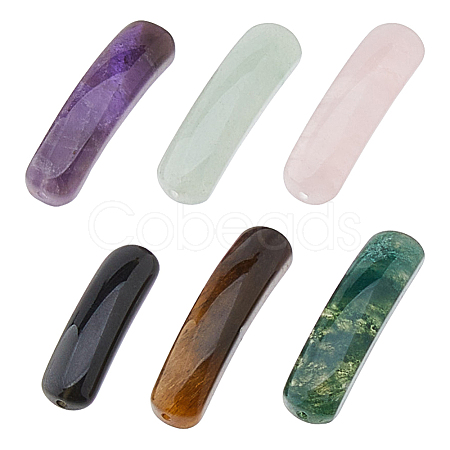 6Pcs 6 Styles Natural Obsidian & Rose Quartz & Amethyst & Moss Agate & Green Aventurine & Tiger Eye Connector Charms FIND-HS0001-60-1