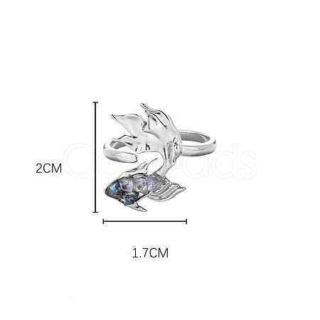 Fish Alloy & Glass & Brass Cuff Rings FS-WG4D6D9-07-1