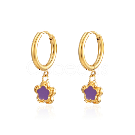 304 Stainless Steel Flower Dangle Earrings for Women BI5693-1-1