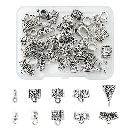 40Pcs 10 Styles Tibetan Style Alloy & CCB Plastic Tube Bails FIND-FS0002-41-1