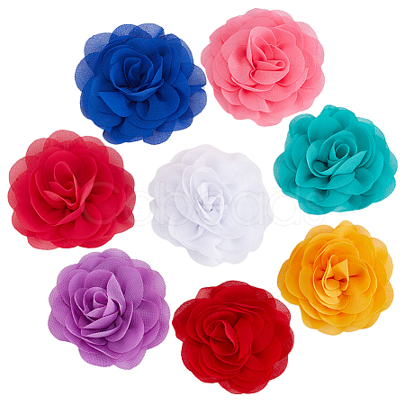 8Pcs 8 Colors Polyester Flower Ornament Accessories DIY-GF0010-64A-1