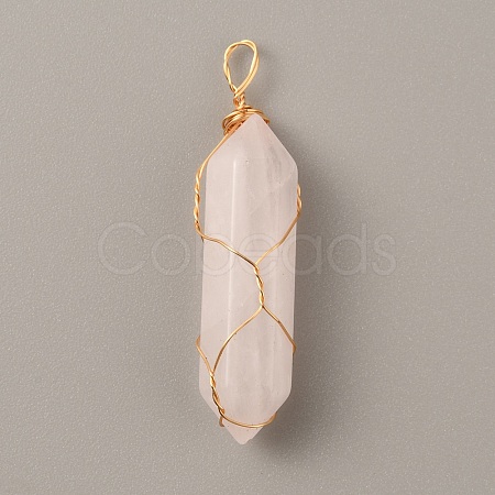 Natural Rose Quartz Double Terminated Pointed Pendants G-TAC0010-04G-01-1