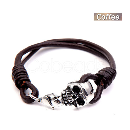 Skull Punk Stainless Steel & Leather Cord Bracelets for Men FS-WGC19AA-05-1