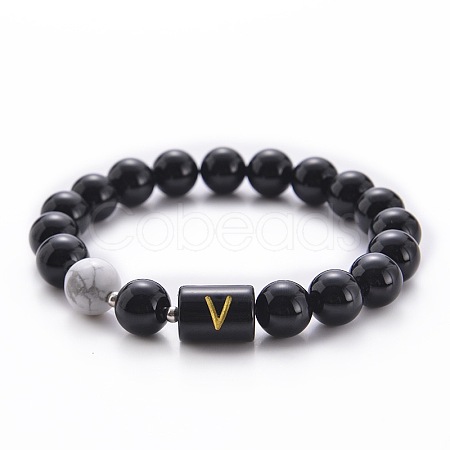 10MM Natural Black Onyx(Dyed & Heated) and Howlite Beaded Stretch Bracelets RH2290-22-1