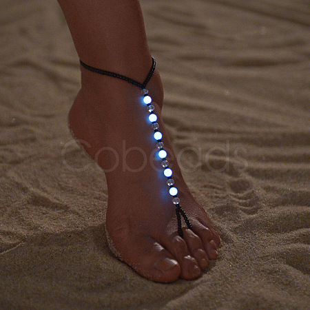 Luminous Resin Round Beaded with Glass Seed Beaded Anklets WG45460-02-1