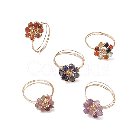 Flower Natural Gemstone Rings RJEW-JR00730-1