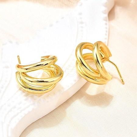 Brass Half Hoop Earrings EJEW-A056-09G-1