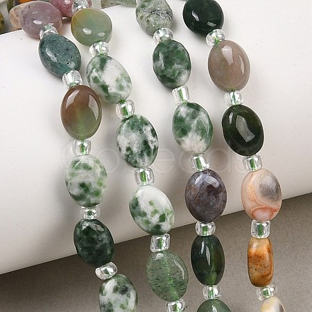 Natural Quartz Crystal & Crazy Agate & Green Spot Jasper & Unakite & Green Strawberry Quartz & Indian Agate Beads Strands G-Z135-A14-1
