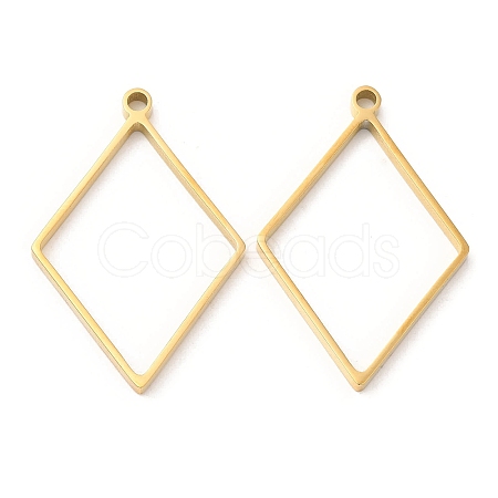 304 Stainless Steel Open Back Bezel Rhombus Pendants STAS-Z040-02B-G-1