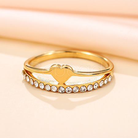 201 Stainless Steel Rhinestone Finger Rings WG06442-02-1