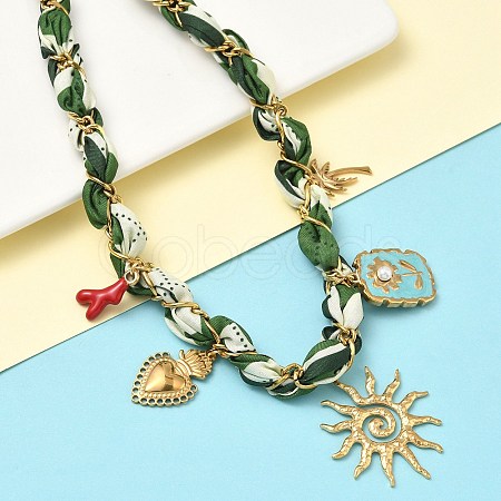 Sun Heart Flower 304 Stainless Steel Pendant Necklaces NJEW-D344-01G-1
