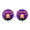 Halloween Printed Natural Wood Beads, Flat Round with Word Welcome & Skull, Midnight Blue, 19~20x5.9mm, Hole: 2~2.2mm