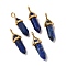 Natural Lapis Lazuli Pointed Pendants, Faceted, with Golden Tone Brass Findings, Lead free & Cadmium Free, Dyed, Bullet, 27~30x9~10x7~8mm, Hole: 4x3mm