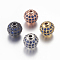 Brass Micro Pave Cubic Zirconia Beads, Round, Prussian Blue, 8mm, Hole: 1.5mm