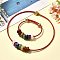 Rondelle Chakra Natural Gemstone Beads Bracelets & Necklaces Sets, Leather Cord Jewelry Sets for Women, FireBrick, Inner Diameter: 1.65~5.12 inch(42~130mm)