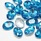 Pointed Back Glass Rhinestone Cabochons, Back Plated, Faceted, Oval, Aquamarine, 8x6x3mm