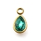 304 Stainless Steel Pendants, with Rhinestone, Real 18K Gold Plated, Ion Plating(IP), Teardrop, Aquamarine, 10.5x5.5x0.5mm, Hole: 1.8mm