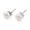 Natural Pearl Round Bead Stud Earrings EJEW-E298-01C-01P-1