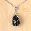 Natural Obsidian Easter Egg Cage Pendant 304 Stainless Steel Cable Chain Necklaces FS-WGA333C-09-1