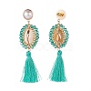 Beads Wire Wrap Long Dangle Stud Earrings EJEW-TA00039-2