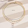 201 Stainless Steel Pave Natural Shell & Crystal Rhinestone Heart Pendant Double Layer Necklaces for Elegant Ladies' Date Party VQ9886-3