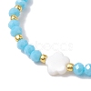 Flower Natural Shell & Glass & Seed Beaded Stretch Bracelet BJEW-JB10183-4