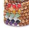 7Pcs 7 Style Natural Wood & Mixed Gemstone Round Beaded Stretch Bracelets Set BJEW-JB08813-5