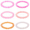 6Pcs 6 Styles 8mm Glass Round Beaded Stretch Bracelet Sets BJEW-TAC0023-3