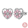 Rhodium Plated 925 Sterling Silver Rotating Heart Stud Earrings EJEW-L270-01P-1
