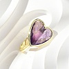 Heart Brass Natural Amethyst Finger Rings RJEW-D304-01G-A-1