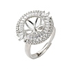 Flat Round Brass Micro Pave Cubic Zirconia Adjustable Ring Settings LS-KK-K297-06P-1