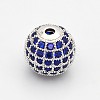 CZ Brass Micro Pave Grade AAA Blue Color Cubic Zirconia Round Beads KK-O065-8mm-03P-NR-1