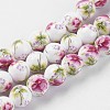 Handmade Flower Printed Porcelain Ceramic Beads Strands PORC-J006-A06-1