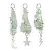3Pcs 3 Styles Electroplated Natural Quartz Crystal Nuggets Copper Wire Wrapped Pendants PALLOY-JF03128-08-1
