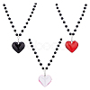 3Pcs 3 Colors Glass Heart Pendant Necklaces Set with Plastic Beaded Chains NJEW-FI0001-40-8