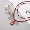 2Pcs 2 Style Natural Red Jasper Teardrop Pendant Necklaces Set NJEW-JN04064-2