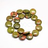 Natural Flat Round Unakite Beads Strands G-L246-13-2