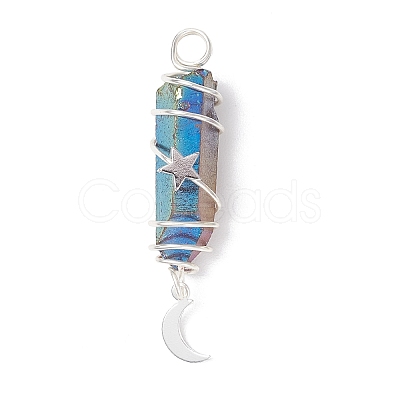 3Pcs 3 Styles Electroplated Natural Quartz Crystal Pointed Copper Wire Wrapped Pendants PALLOY-JF03767-01-1