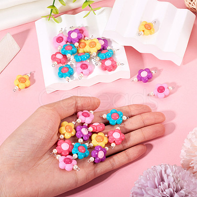 30Pcs 5 Colors Acrylic Beaded Connector Charms PALLOY-TAC0195-1