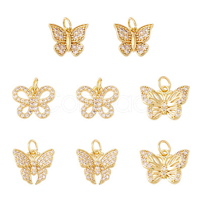 8Pcs 4 Styles Brass Micro Pave Cubic Zirconia Pendants KK-TA0002-33-1