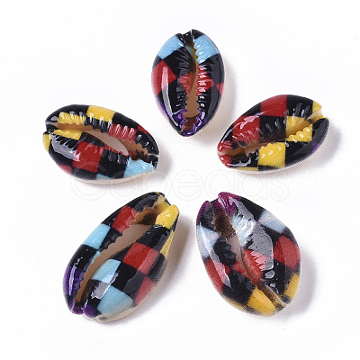 Printed Natural Cowrie Shell Beads X-SSHEL-R047-01-E01-1