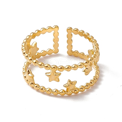 Ion Plating(IP) 304 Stainless Steel Stars Double Line Open Cuff Ring for Women RJEW-C045-24G-1