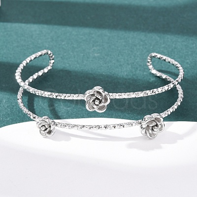 304 Stainless Steel Cuff Bangles for Women BJEW-P377-03P-1