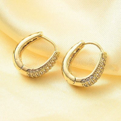 Brass Micro Pave Clear Cubic Zirconia Oval Hoop Earrings EJEW-F382-01G-1