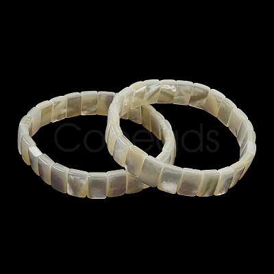 Natural White Shell Rectangle Beaded Stretch Bracelets BJEW-N030-01A-1