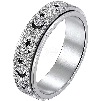 Non-Tarnish 201 Stainless Steel Moon and Star Rotatable Finger Ring MOST-PW0001-005B-05-1