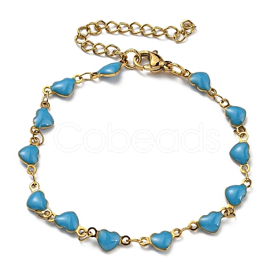 Ion Plating(IP) Golden 304 Stainless Steel Heart Link Chain Bracelet with Enamel BJEW-E088-01G-1