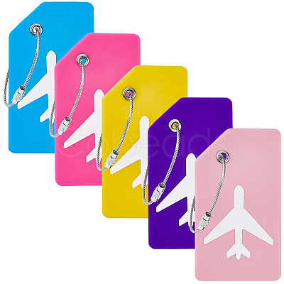 5Pcs 5 Colors Rectangle with Airplane Pattern Silicone Luggage Tag DIY-SP0002-77B-1