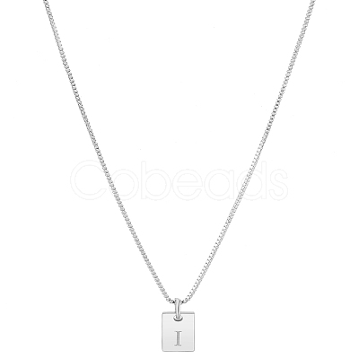 1Pc Stainless Steel Letter Rectangle Pendant Necklaces NJEW-LP0001-34I-P-1
